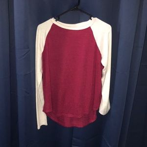 Red and white long sleeve shirt, that is soft.